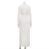 Elegant V-neck Long Sleeve High-Waist French Split Party Dress