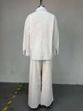 Stylish White Long-Sleeve Shirt & Wide-Leg Pants Set