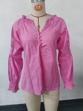 Relaxed V-Neck Solid Long Sleeve Shirt
