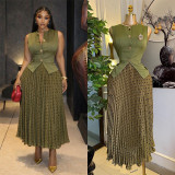 Elegant Sleeveless Vest & Pleated Skirt Set