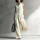 Stylish Color-Block Loose Fit Vest Cardigan Pants Set
