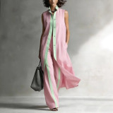 Stylish Color-Block Loose Fit Vest Cardigan Pants Set