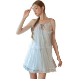 Sheer Lace Tie-Up Lingerie Set with Mesh Camisole and Robe