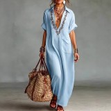 Elegant Loose Embroidered Dress with Pockets