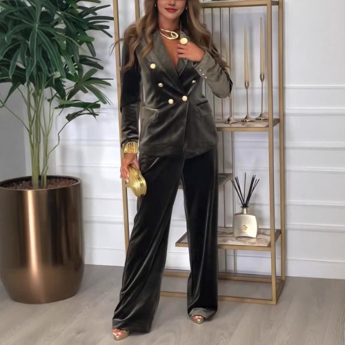 Luxury Double-Breasted Velvet Two-Piece Suit