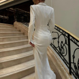 Elegant V-neck Long Sleeve High-Waist French Split Party Dress