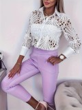 Elegant Lace Hollow Long Sleeve Shirt