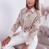 Elegant Lace Hollow Long Sleeve Shirt