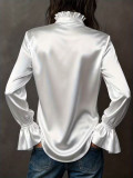 Elegant Solid Color Charmeuse Long Sleeve Shirt