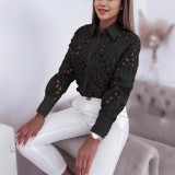 Elegant Lace Hollow Long Sleeve Shirt