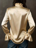 Elegant Solid Color Charmeuse Long Sleeve Shirt
