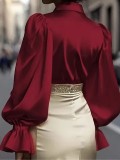 Elegant Puff Sleeve Satin Shirt
