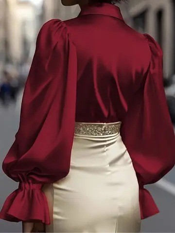 Elegant Puff Sleeve Satin Shirt