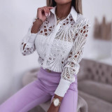 Elegant Lace Hollow Long Sleeve Shirt