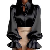 Elegant Puff Sleeve Satin Shirt
