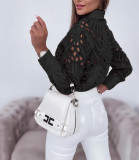 Elegant Lace Hollow Long Sleeve Shirt