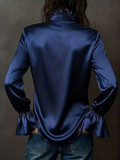 Elegant Solid Color Charmeuse Long Sleeve Shirt