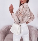 Elegant Lace Hollow Long Sleeve Shirt