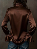 Elegant Solid Color Charmeuse Long Sleeve Shirt