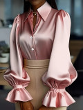 Elegant Puff Sleeve Satin Shirt