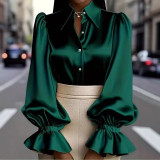 Elegant Puff Sleeve Satin Shirt