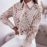 Elegant Lace Hollow Long Sleeve Shirt
