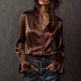 Elegant Solid Color Charmeuse Long Sleeve Shirt