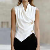 Versatile Sleeveless Commuter Shirt with Twisted Pleats