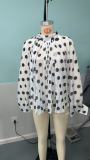 Chic Polka Dot Lantern Sleeve Blouse with Bow Tie