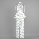 Polka Dot Halter Neck Tank Top + Wide-Leg Pants Set