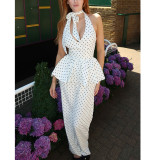 Polka Dot Halter Neck Tank Top + Wide-Leg Pants Set