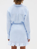 Relaxed Fit Solid Color Belted Collared Bodycon Shirt Dress