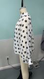 Chic Polka Dot Lantern Sleeve Blouse with Bow Tie