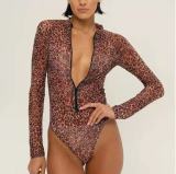 Stylish Women's Long Sleeve Zipper Mesh Swimsuit