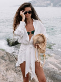 Relaxed Fit Solid Color Belted Collared Bodycon Shirt Dress