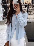 Elegant Ribbon-Tie Cotton Cardigan Shir