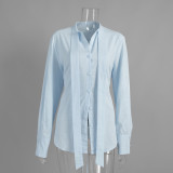 Elegant Ribbon-Tie Cotton Cardigan Shir