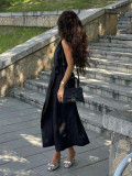 Elegant Cotton Sleeveless Collared Shirt Dress with Waist Tie
