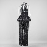 Polka Dot Halter Neck Tank Top + Wide-Leg Pants Set