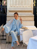 Chic Polka Dot Lantern Sleeve Blouse with Bow Tie