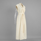 Elegant Cotton Sleeveless Collared Shirt Dress with Waist Tie