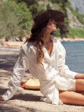 Relaxed Fit Solid Color Belted Collared Bodycon Shirt Dress