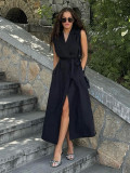 Elegant Cotton Sleeveless Collared Shirt Dress with Waist Tie