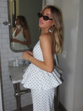 Polka Dot Halter Neck Tank Top + Wide-Leg Pants Set