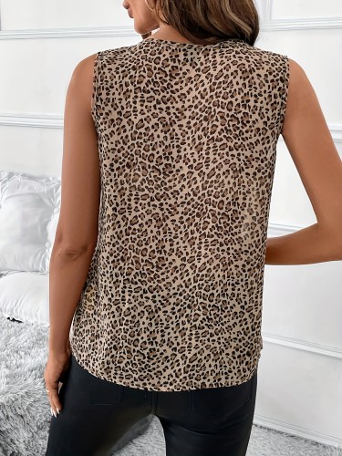 Stylish Leopard Print Sleeveless Shirt