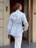 Elegant Ribbon-Tie Cotton Cardigan Shir