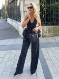 Polka Dot Halter Neck Tank Top + Wide-Leg Pants Set