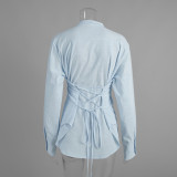 Elegant Ribbon-Tie Cotton Cardigan Shir
