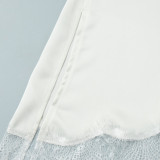 High-Neck Lace Trim Asymmetrical Satin Tank Top