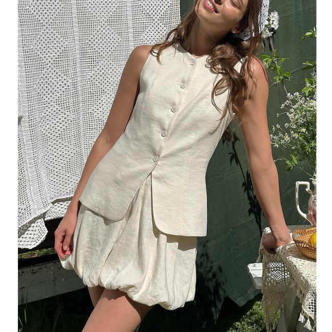 Sweet Cotton Vest & Bubble Skirt Two-Piece Summer Set